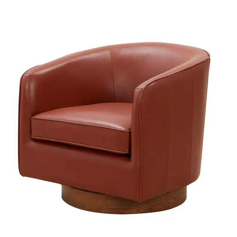 Tessa Swivel Chair: Caramel Leather, Wood Base