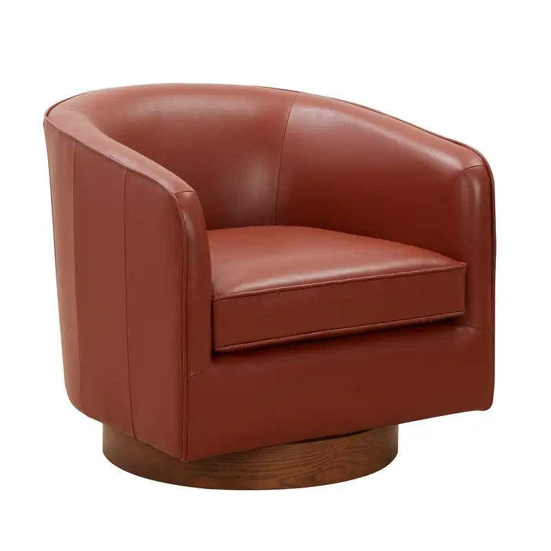 Tessa Swivel Chair: Caramel Leather, Wood Base