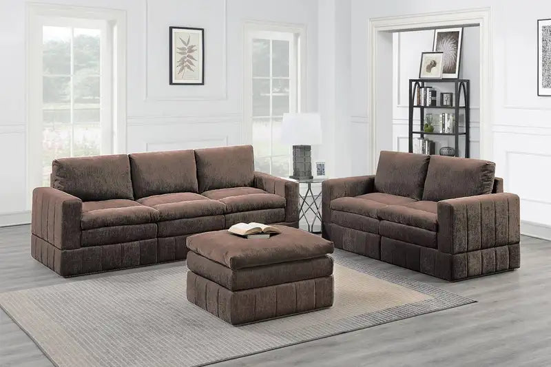 Mink Morgan Plush Modular Sectional Sofa Set (6pc)