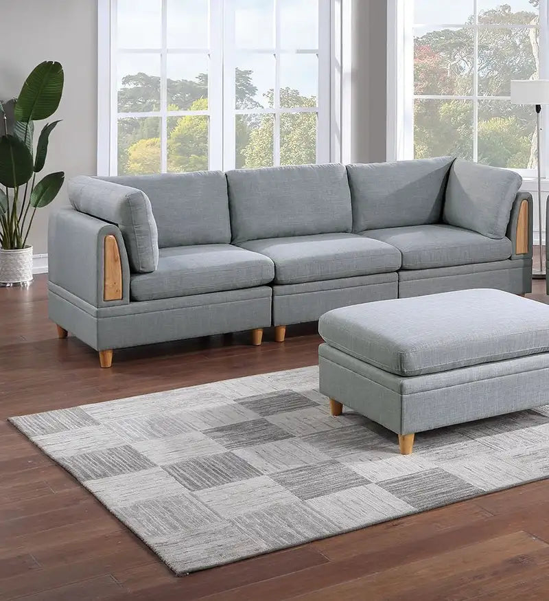 7-Piece Modular Sofa Set, Light Grey Dorris Fabric, Living Room Furniture