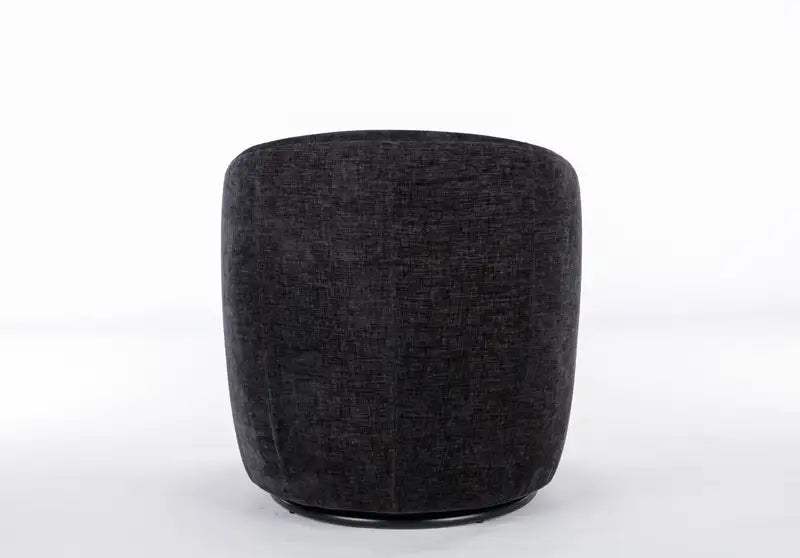 Black Chenille Swivel Barrel Chair with Metal Ring Accent Chair