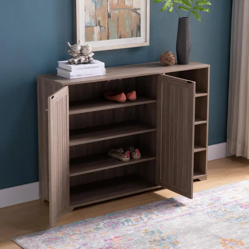 Dark Taupe 4-Tier Wooden Shoe Cabinet with Double Doors - Entryway Organizer