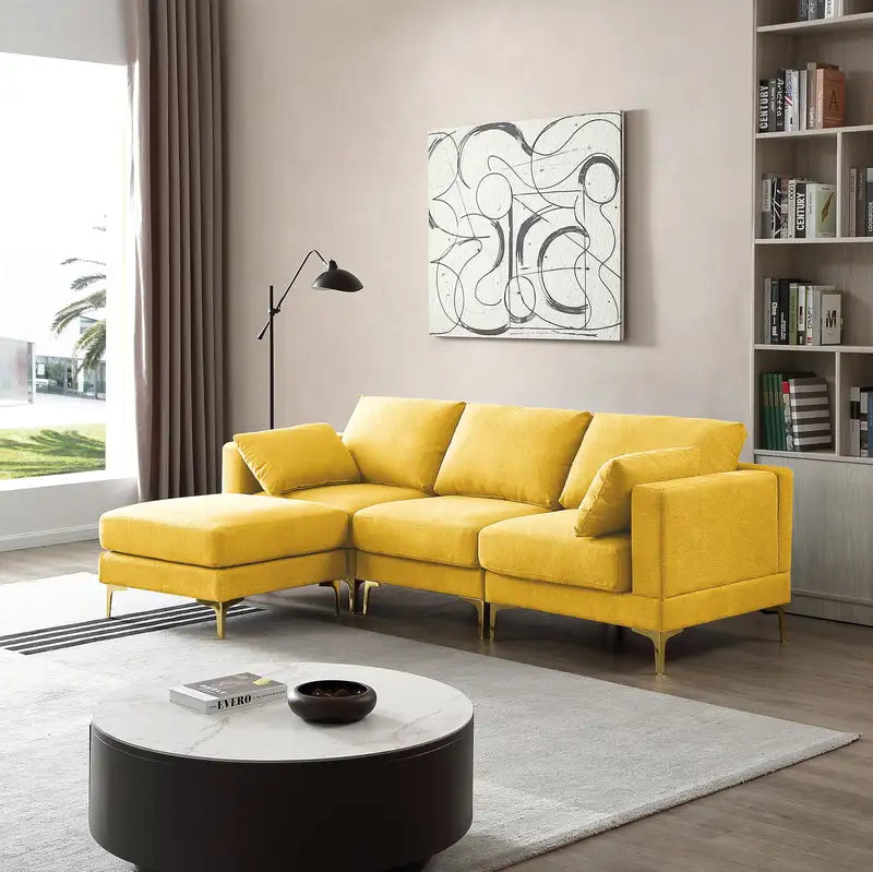 Modern Yellow L-Shaped Sofa - ADF Living Room Furniture