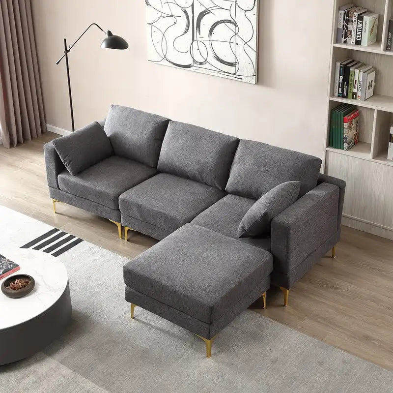 Modern Dark Grey L-Shaped Fabric Sofa - ADF Living Room Furniture