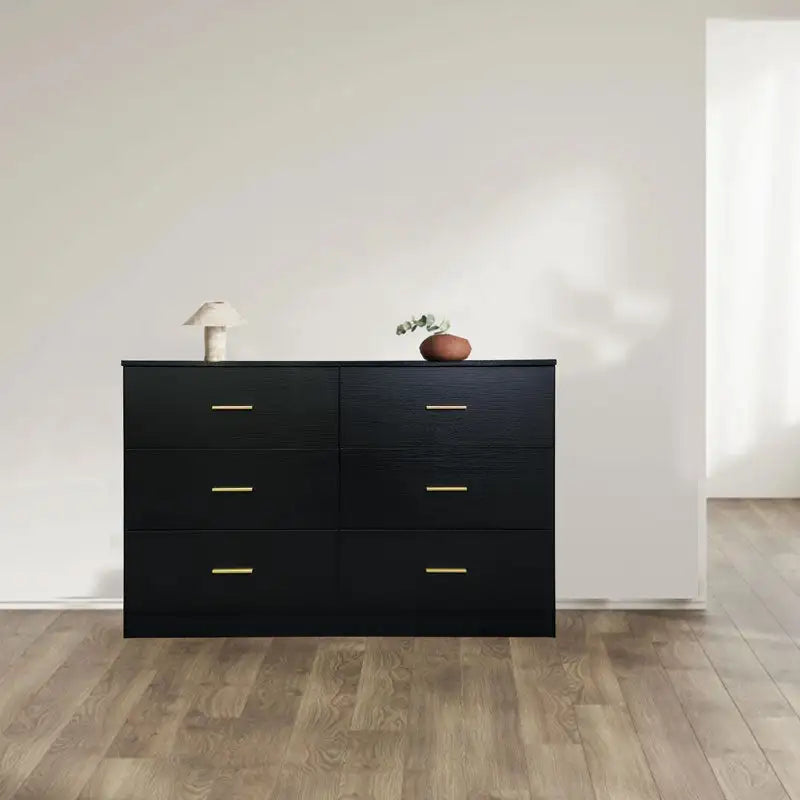 Black 6-Drawer Dresser - Modern Bedroom Chest of Drawers with Ample Storage