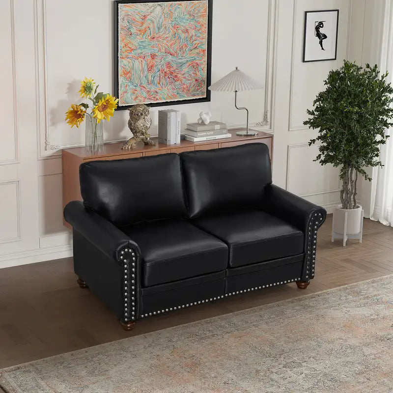 Black Faux Leather Sofa Loveseat for Living Room