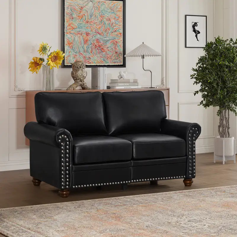 Black Faux Leather Sofa Loveseat for Living Room