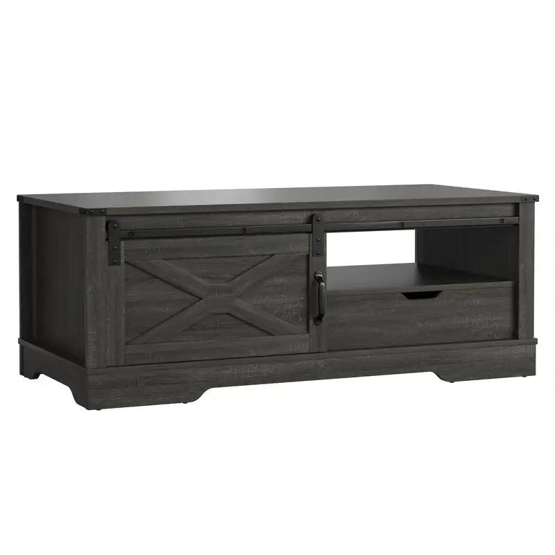 Farmhouse Sliding Barn Door Coffee Table with Storage - Dark Gray