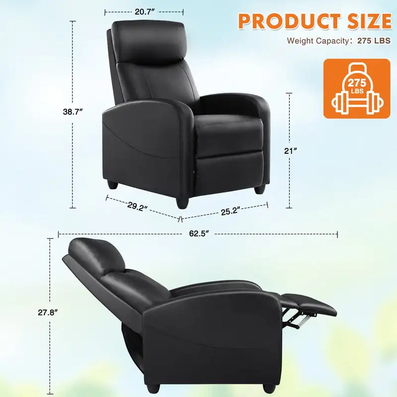 Massage Recliner Chair - PU Leather Home Theater Seating with Lumbar Support