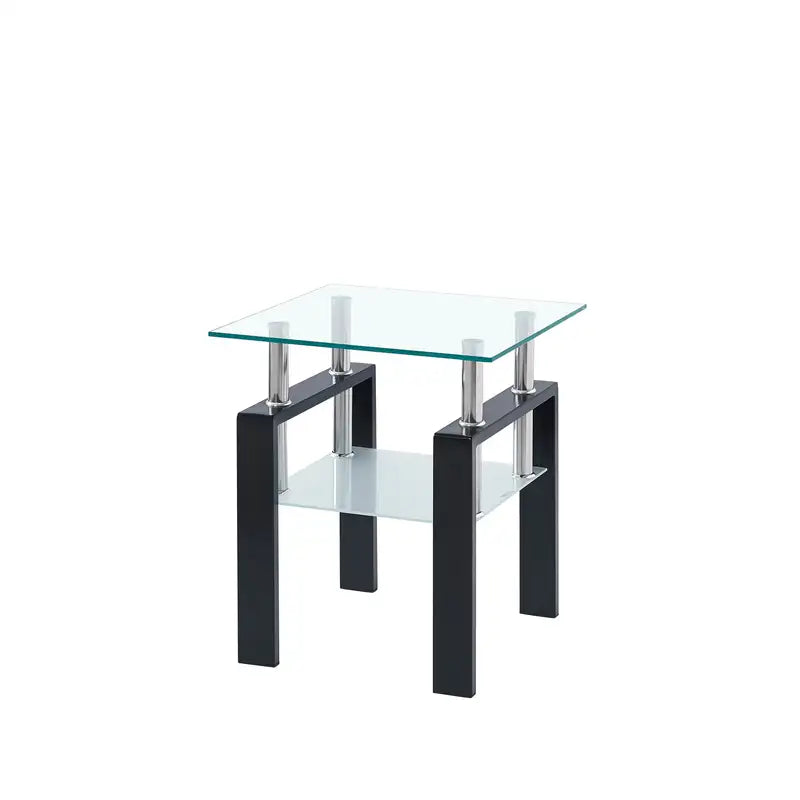 Glass End Table with Storage - Tempered Glass Side Table for Living Room