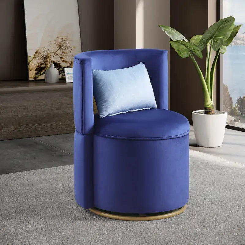 Velvet Accent Chair with Storage | 360° Swivel & Gold Base