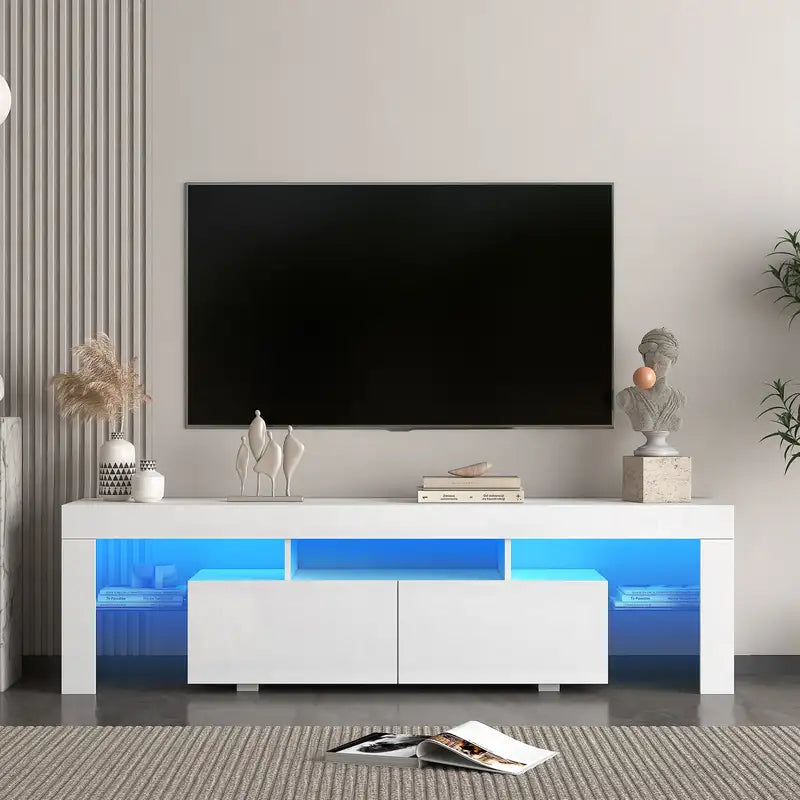 65" LED TV Stand with Storage | Modern High Gloss Console