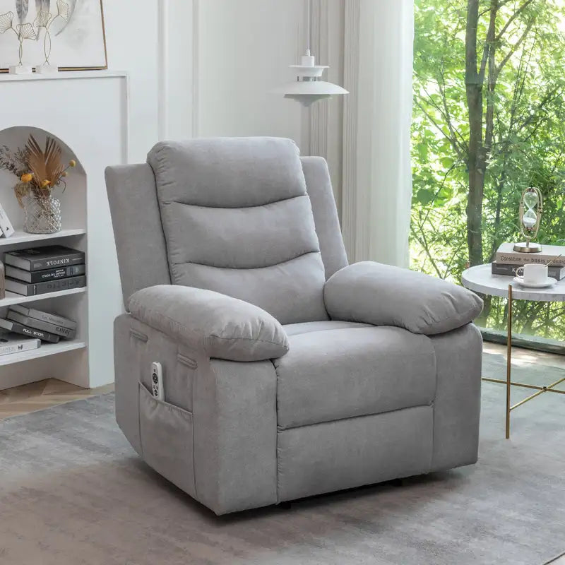 Electric Power Recliner Chair with Massage, Heat & Pockets - Light Gray