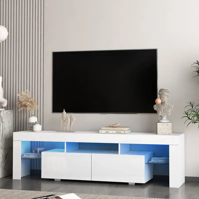 65" LED TV Stand with Storage | Modern High Gloss Console