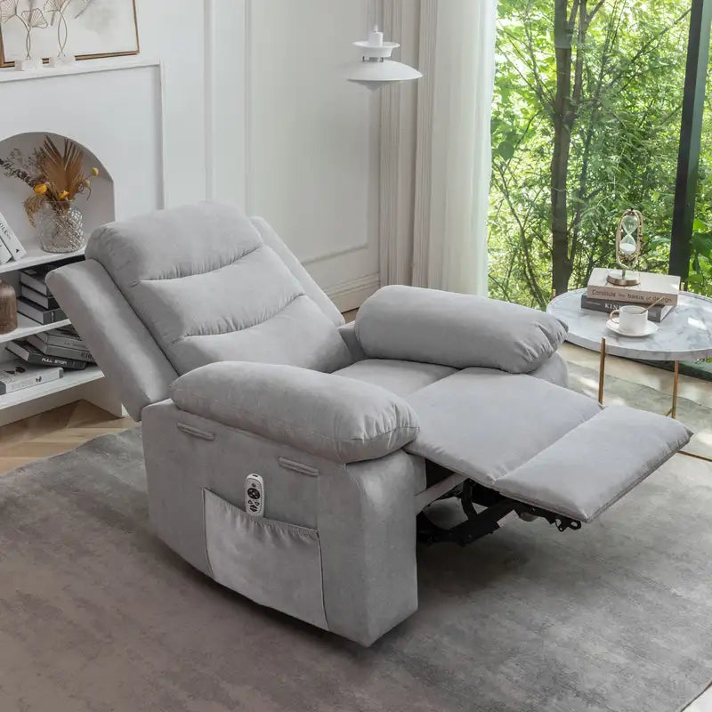 Electric Power Recliner Chair with Massage, Heat & Pockets - Light Gray