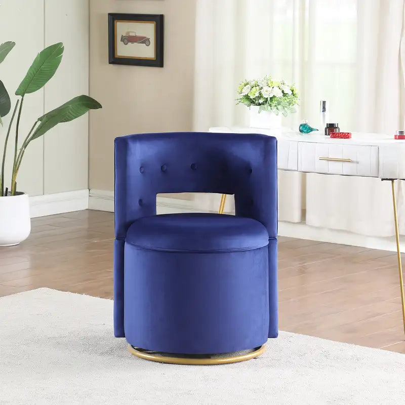 Velvet Accent Chair with Storage | 360° Swivel & Gold Base