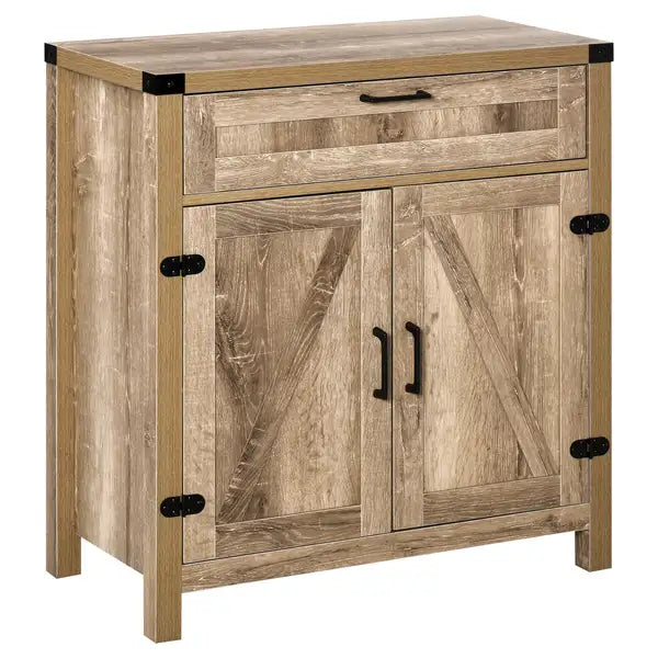 Farmhouse Oak Sideboard Buffet: Wooden Kitchen Cabinet with Drawer & Shelf