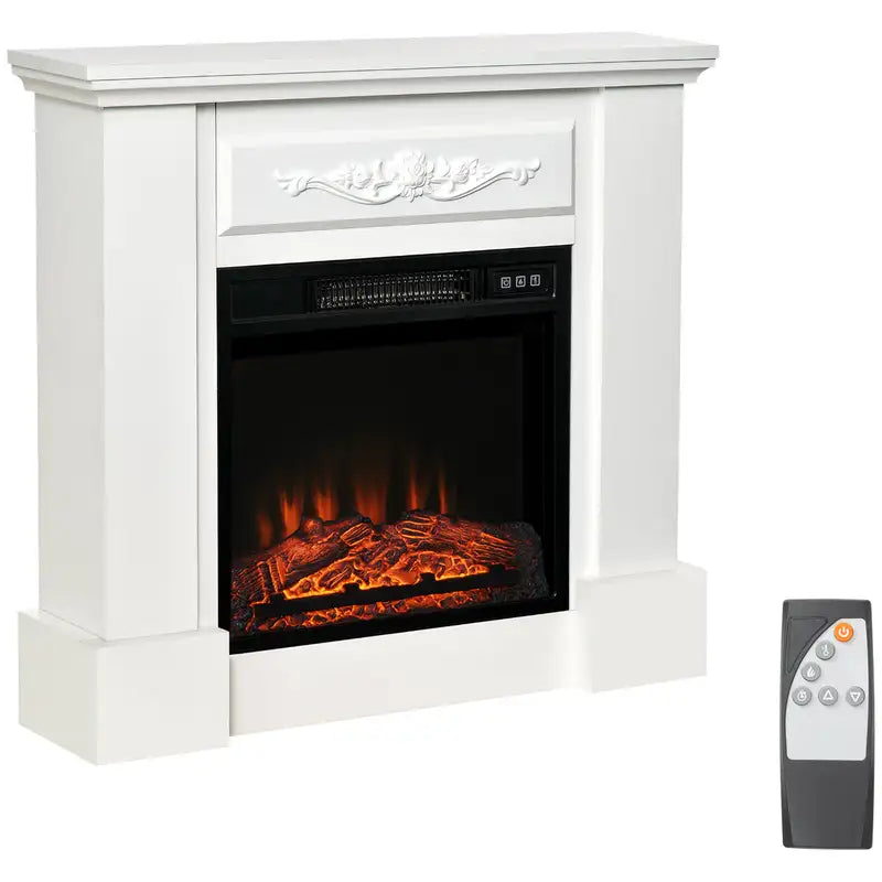 32" Electric Fireplace Mantel, 1400W Heater w/Remote & LED Flame