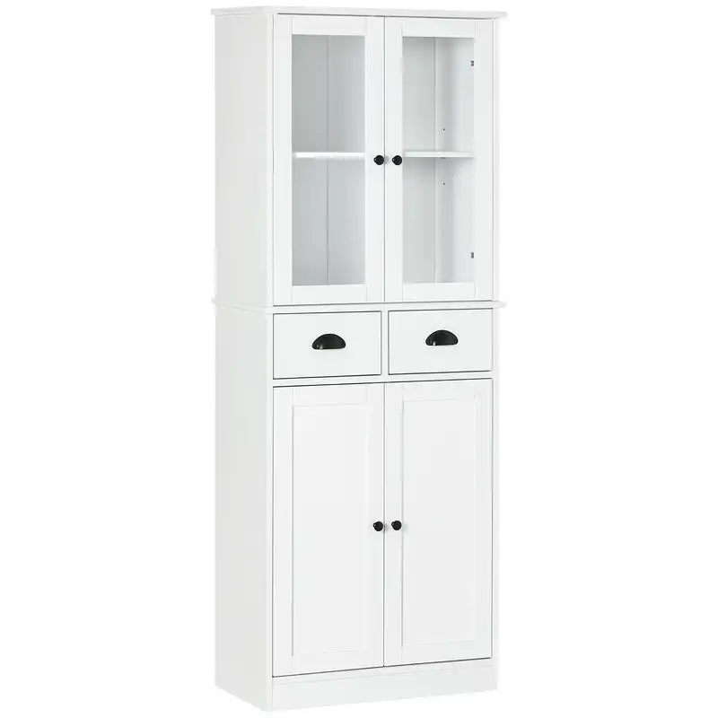 White Freestanding Kitchen Pantry - 61" Tall, Soft Close Doors, Adjustable Shelves