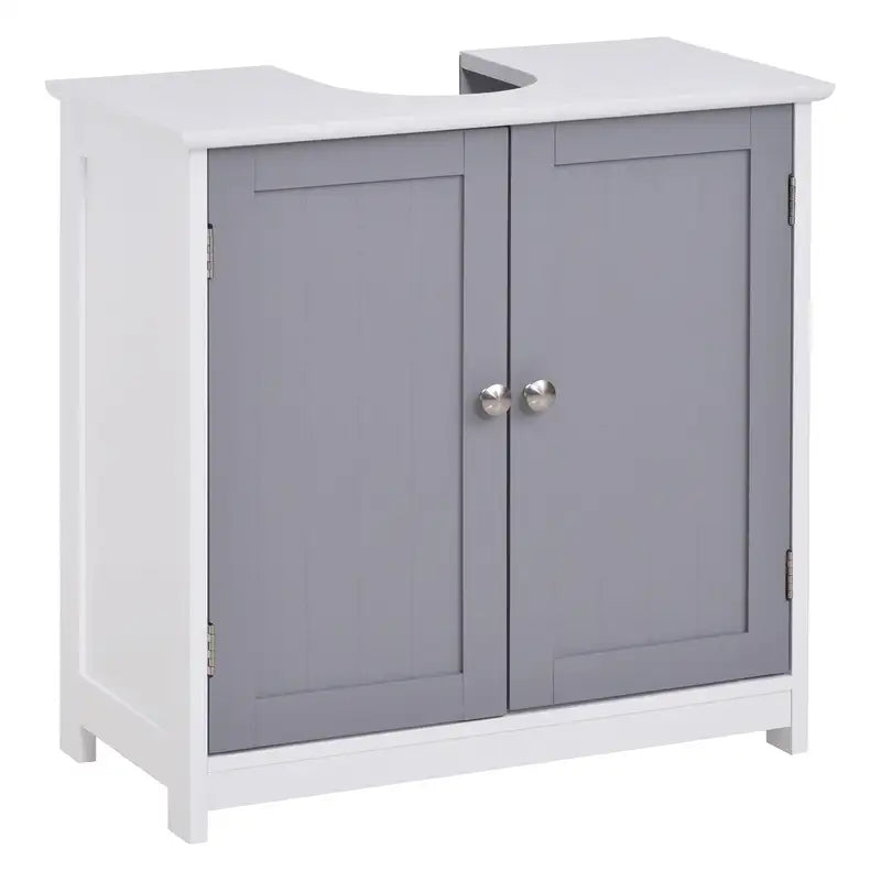 Bathroom Pedestal Sink Cabinet with Storage, Adjustable Shelf - White & Gray