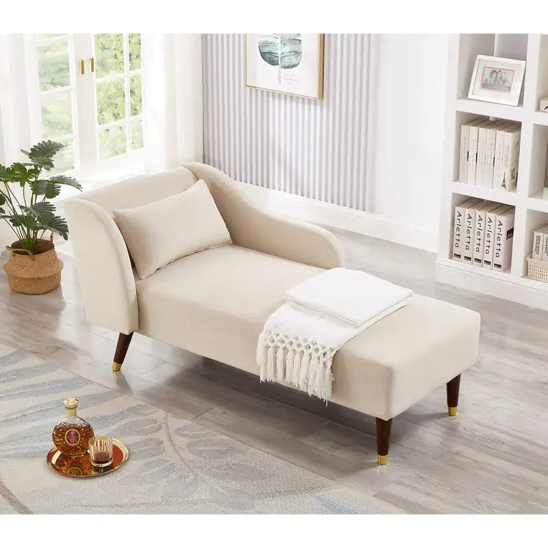 Beige Velvet Chaise Lounge - Modern Comfort