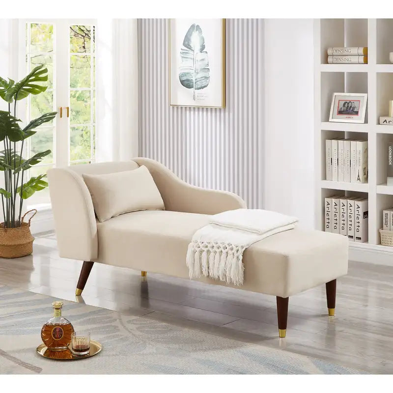 Beige Velvet Chaise Lounge - Modern Comfort