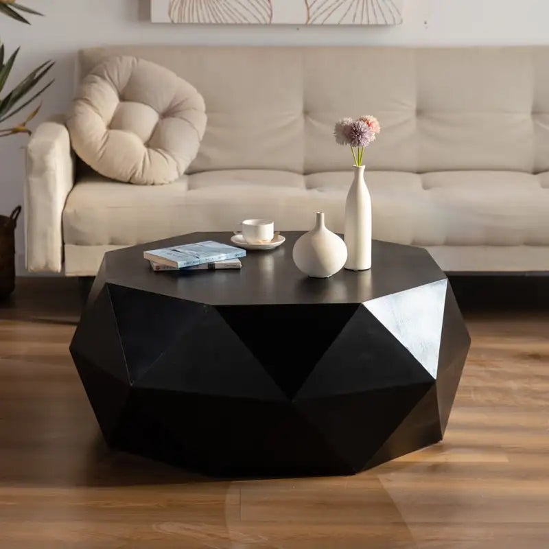 38" Retro American Coffee Table, Black - 3D Embossed Design