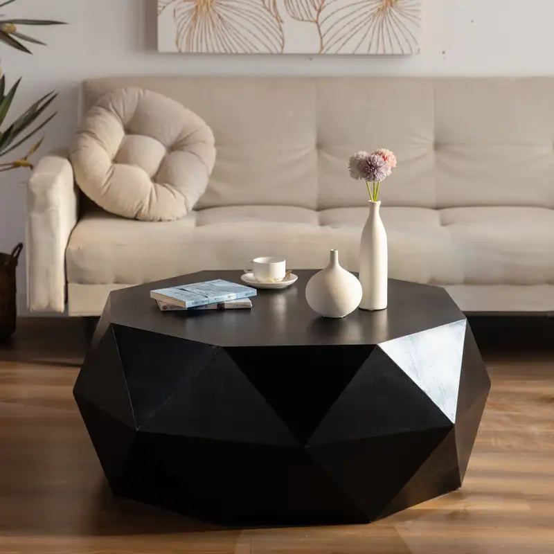 38" Retro American Coffee Table, Black - 3D Embossed Design