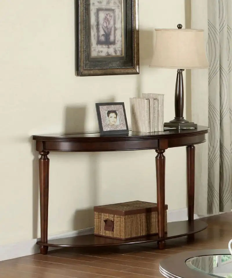 Dark Cherry Side Table with Beveled Glass Top & Open Shelf