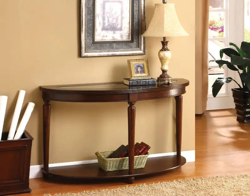 Dark Cherry Side Table with Beveled Glass Top & Open Shelf