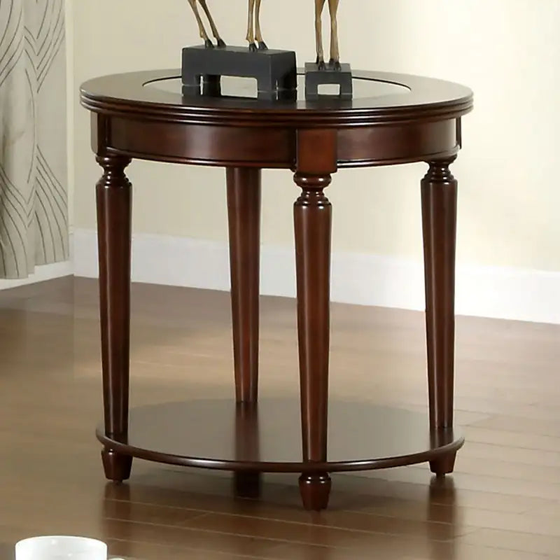 Dark Cherry End Table with Beveled Glass Top & Open Shelf