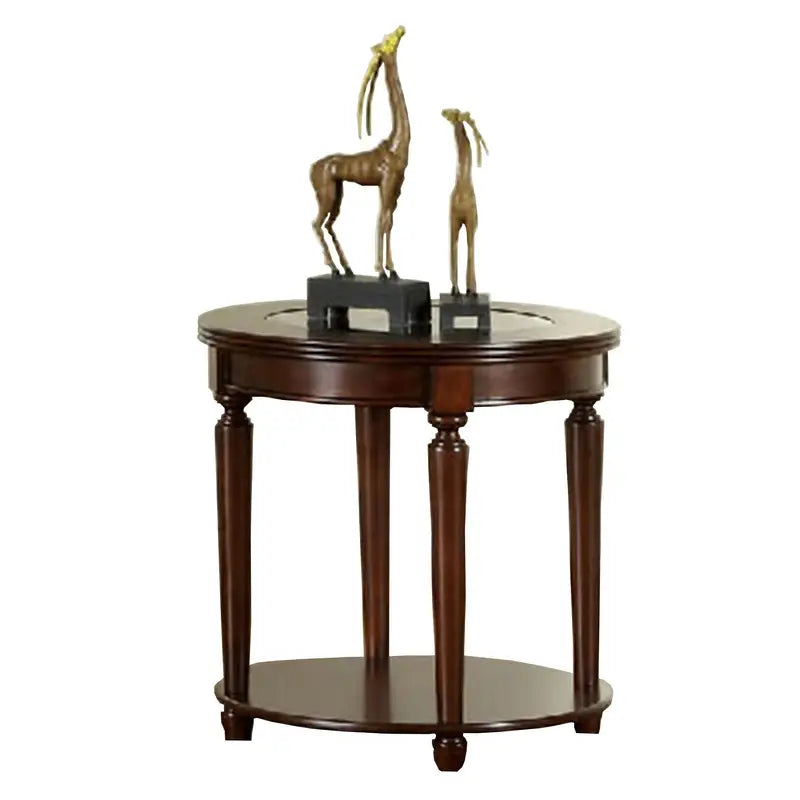 Dark Cherry End Table with Beveled Glass Top & Open Shelf