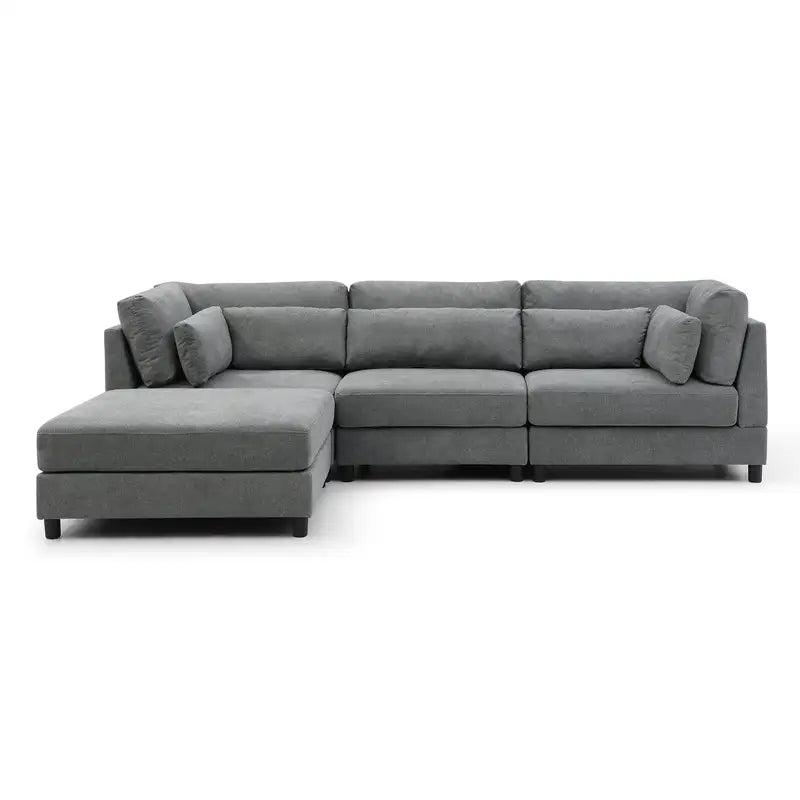 Modern Grey L-Shaped Sectional Sofa with Reversible Chaise & Ottoman