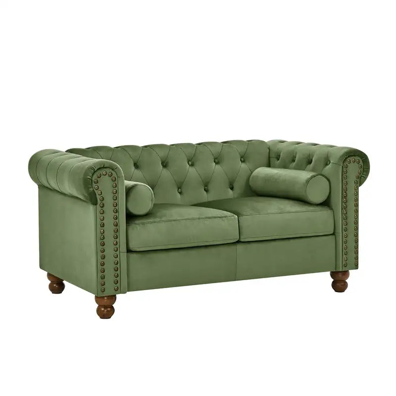 Green Velvet Chesterfield Loveseat - 2 Seater Tufted Sofa for Living Room