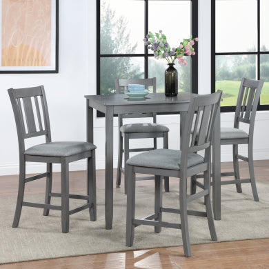 Gray 5 Piece Dining Table Set - Square Kitchen Table & Upholstered Chairs for 4