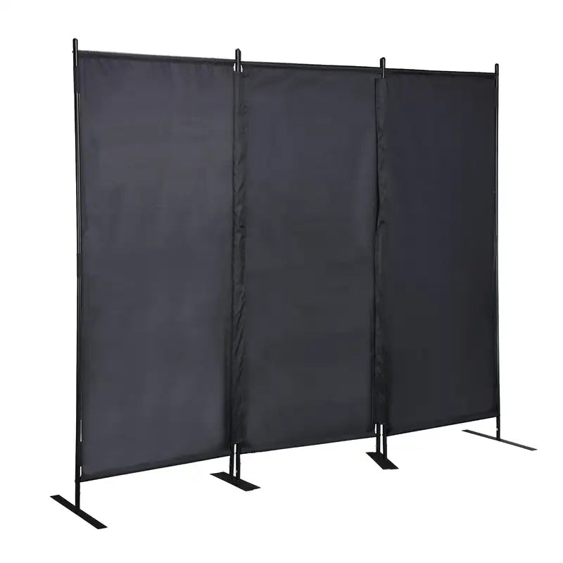 Black 6ft 3-Panel Room Divider - Folding Privacy Screen with Metal Stand