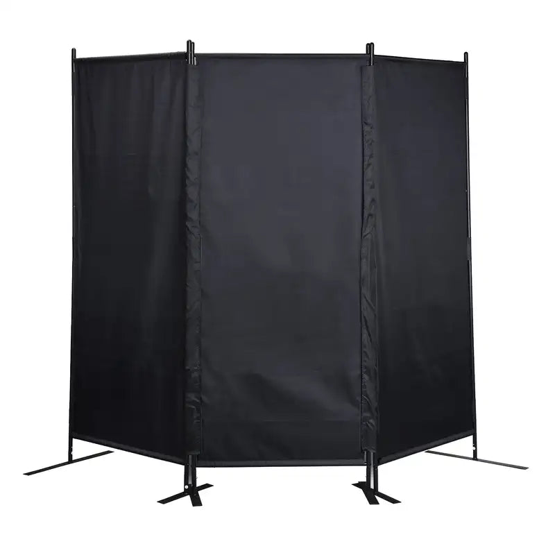 Black 6ft 3-Panel Room Divider - Folding Privacy Screen with Metal Stand