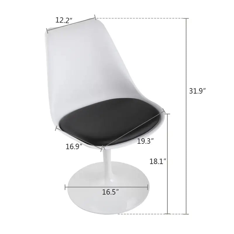 White & Black Swivel Tulip Chair - Cushioned Kitchen Dining Bar Stool