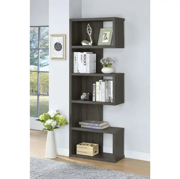 Weathered Grey 5-Shelf Bookcase: Rustic Farmhouse Storage