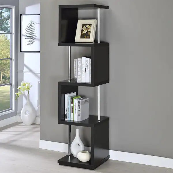 Black Chrome 4-Tier Bookcase: Modern Metal Bookshelf Storage