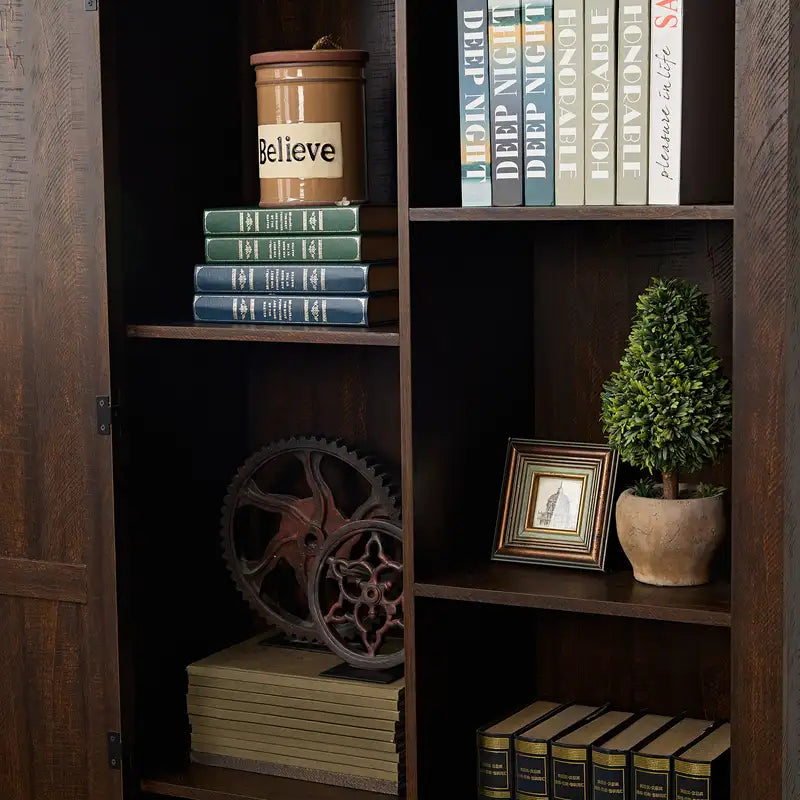 Rustic Farmhouse Barn Door Pantry Cabinet - Espresso - 74.4"H