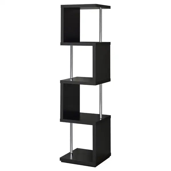 Black Chrome 4-Tier Bookcase: Modern Metal Bookshelf Storage