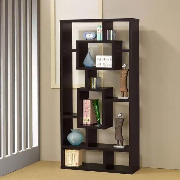 Cappuccino 10-Shelf Bookcase - Open Back, Modern Design