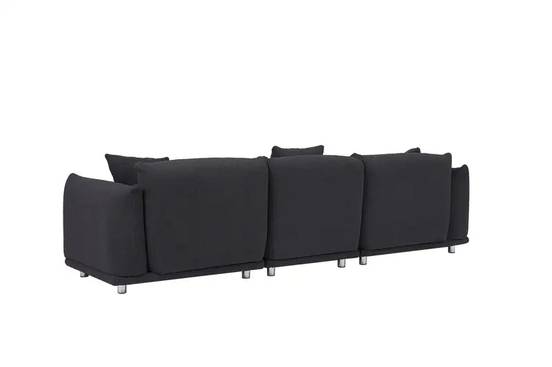 Black Lambswool Sherpa Sofa - 4 Seater Modular Couch with Pillows