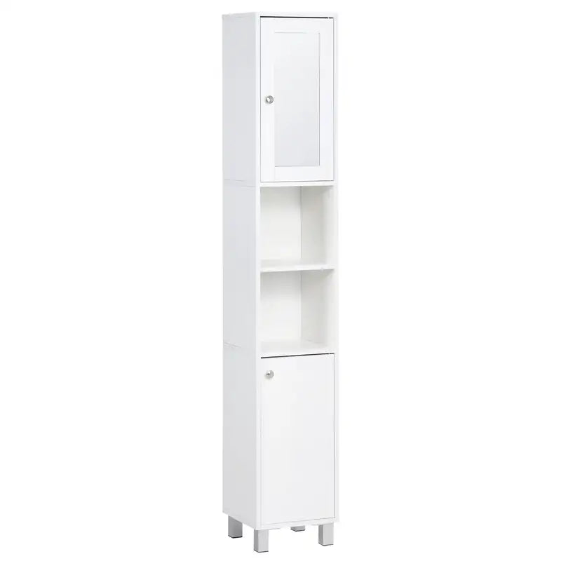 Tall White Bathroom Cabinet with Mirror & Adjustable Shelves