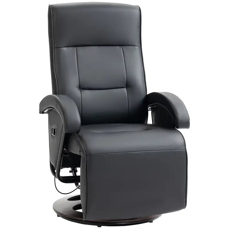 HOMCOM PU Leather Recliner Chair - Adjustable Backrest, Swivel Base, Black