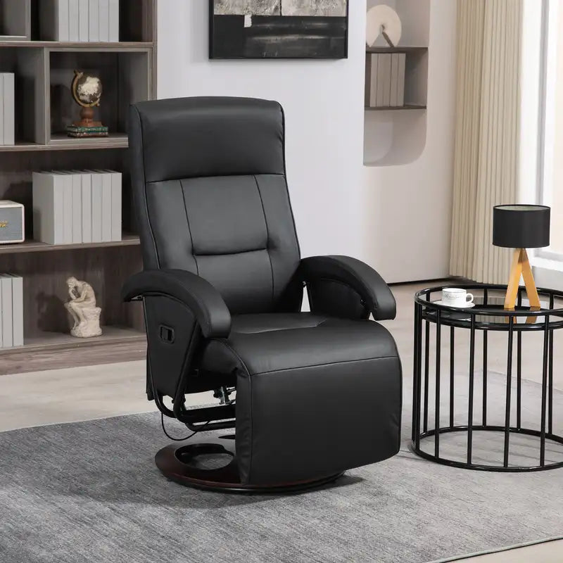 HOMCOM PU Leather Recliner Chair - Adjustable Backrest, Swivel Base, Black