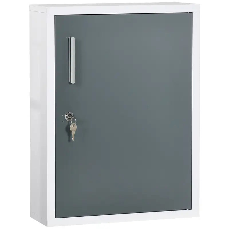 Locking Bathroom Medicine Cabinet with Shelves - White & Grey