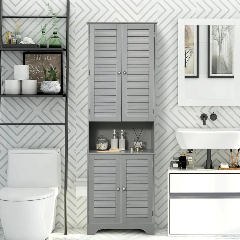 Tall Narrow Bathroom Storage Cabinet with Adjustable Shelves - Gray