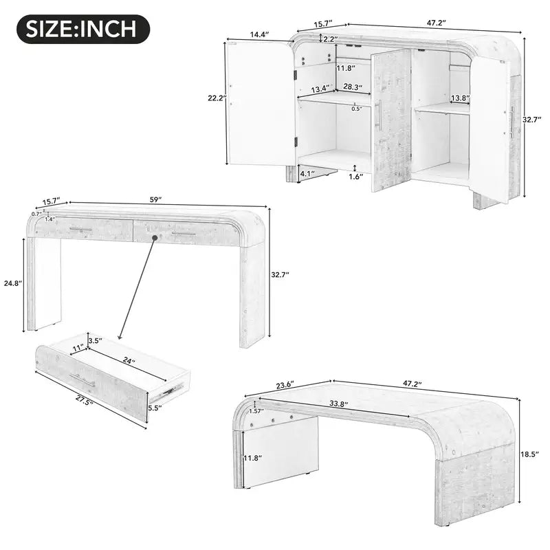 Retro 3-Piece Sectional Wood Furniture Set - Sideboard, Console & Coffee Table